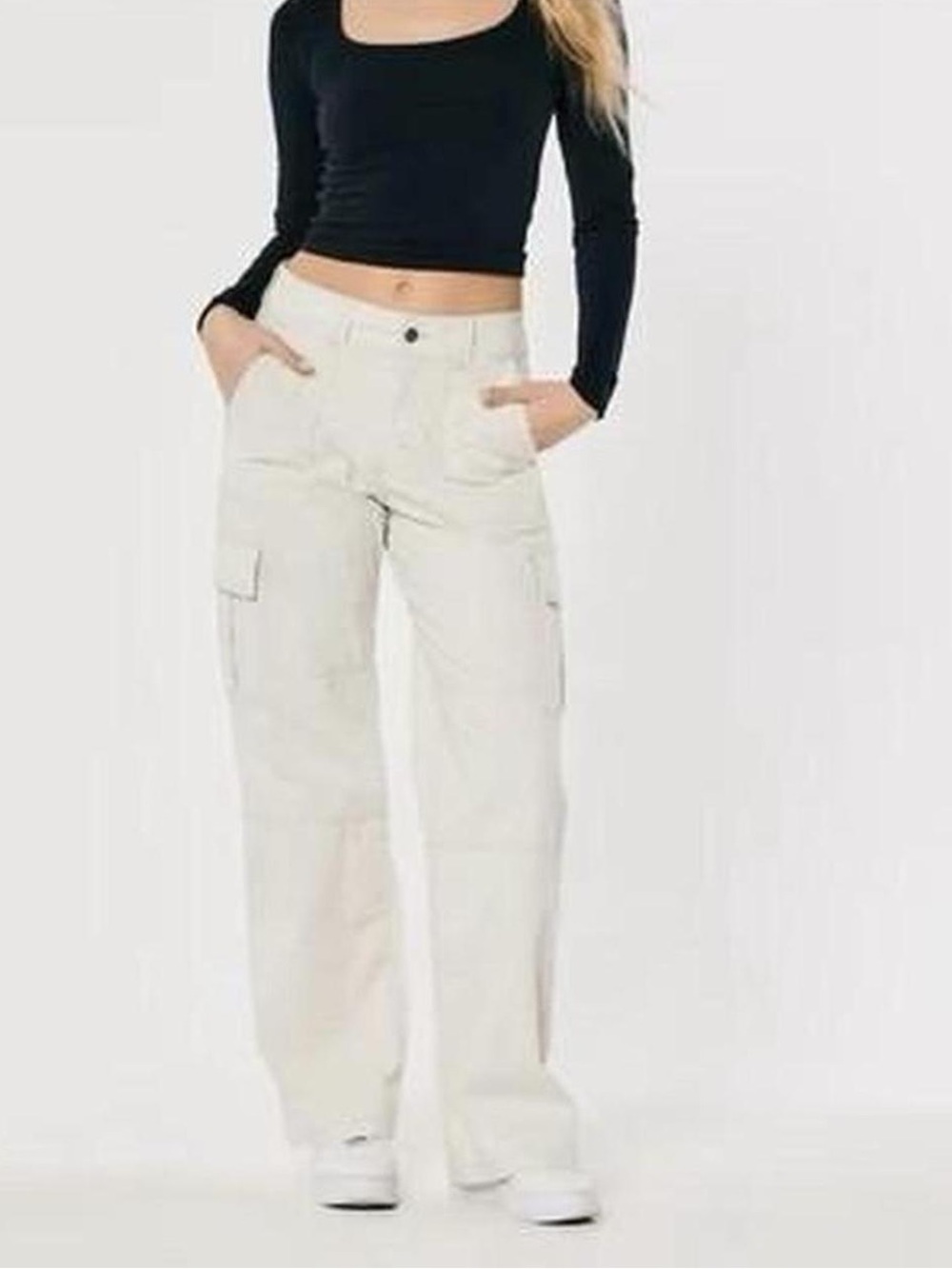 Hollister High Rise Baggy Cream Utility Cargo Pants size 29 Regular